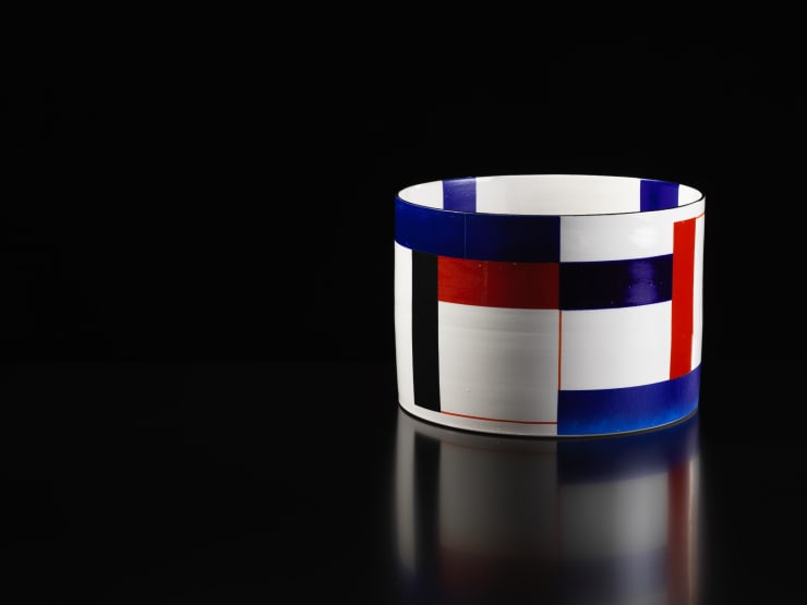 Bodil Manz, Light Stoneware Jar 'Blue-Red-Black Konstruktion', 2019