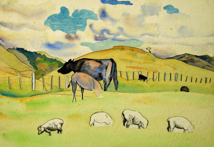 Rita Angus, Study of Cows and Sheep, n.d.