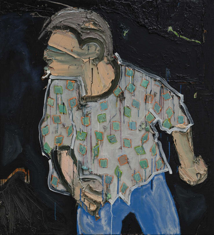 Toby Raine, Mel Gibson Getting Drunk and Blaming it on the Jews. Painting Number 5 (checked shirt, cigarette), 2018