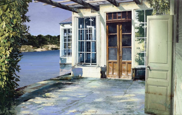 La casa sulla darsena, 2020 Oil and mixed media on board 30 x 48 cm 11.8 x 18.9 in