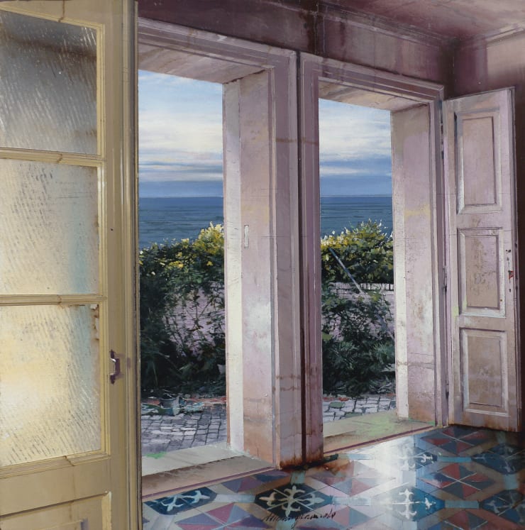 Matteo Massagrande Il roseto sul mare, 2019 Oil and mixed media on board 30 x 30 cm 11.8 x 11.8 in