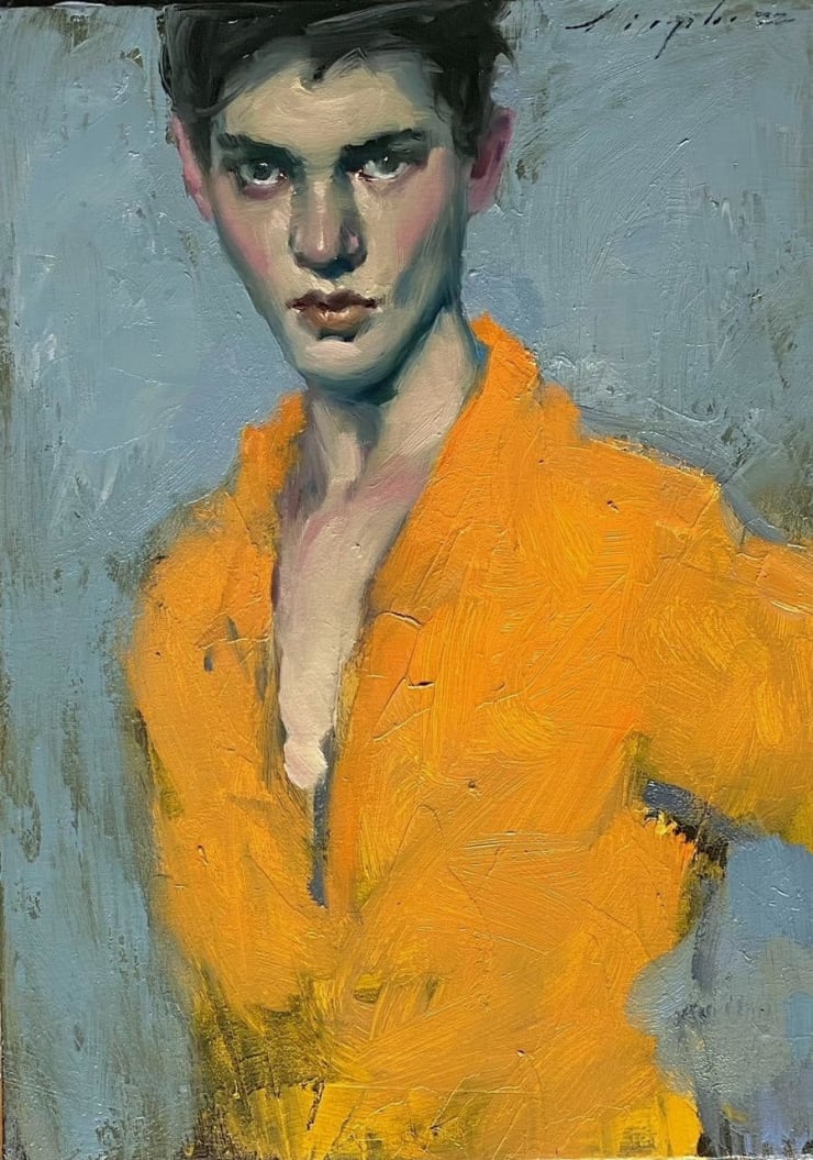 Man in Yellow Shirt, 2022 Oil on canvas 35.6 x 25.4 cm 14 x 10 in