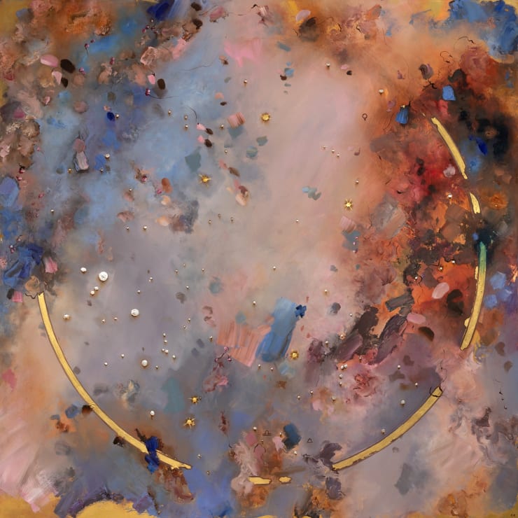 Libra, 2024 Oil, genuine gold and silver leaf on panel 120 x 120 cm 47.2 x 47.2 in