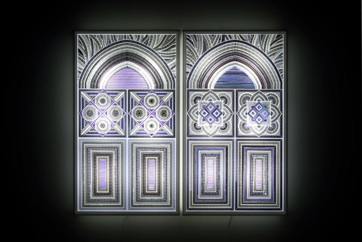 Beyond Description (Diptych), 2016 Movie Film, Acrylic, LED set: 96 x 108 x 10 cm 37.5 x 42.5 x 4 in individual: 96 x 54 x 10 cm 37.5 x 21.5 x 4 in