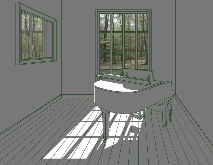 Hwang Seontae The Space with Sunshine - A Piano Room, 2016 Tempered Glass, Sandblast & LED Backlit 80 x 100 x 4 cm (31.5 x 39 x 1.5 in)