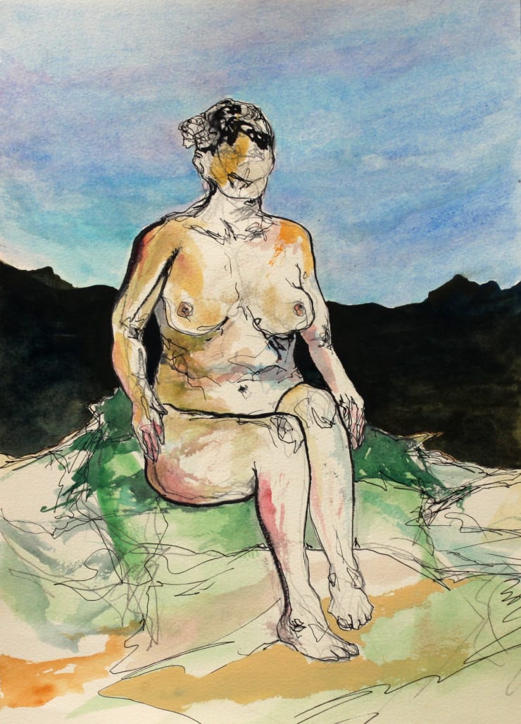 Lady On A Mound, 2024 Graphite, Ink, Gouache & Watercolour on paper 40.6 x 29.8 cm 16 x 11.8 in