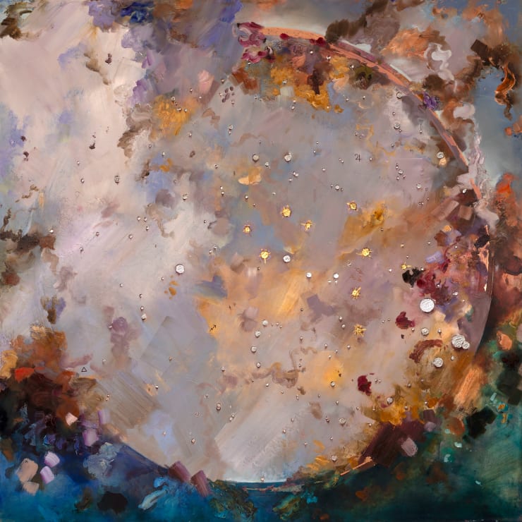 Sagittarius, 2024 Oil, genuine gold, silver and copper leaf on panel 120 x 120 cm 47.2 x 47.2 in