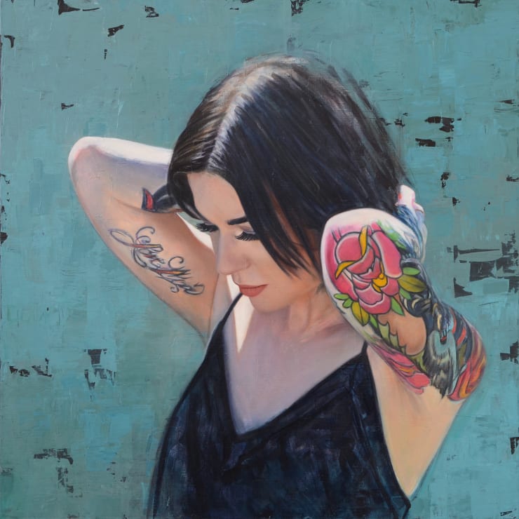 Girl with Flower Tattoos, 2019 Oil on linen 60 x 60 cm 23.6 x 23.6 in