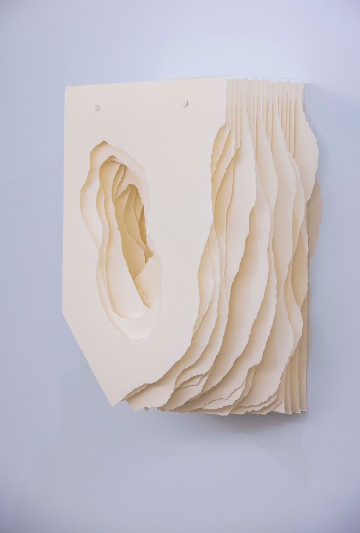 Terforation 2023-020, 2023 Paper 200g, torn, metal and plastic holder 58 x 43 x 24 cm 22.8 x 17 x 9.5 in