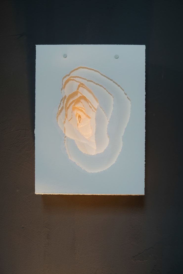 Angela Glajcar Terforation 2022-068, 2022 Paper 200g, torn, metal and plastic mount 38 x 28 x 18 cm 15 x 11 x 7 in