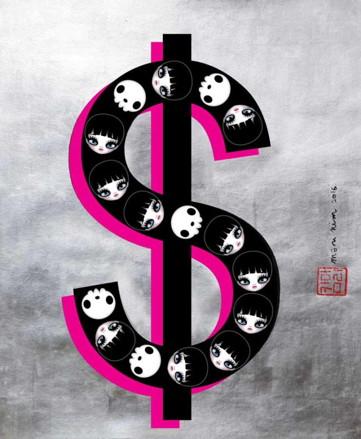 Deadly Dollar Silver, 2016 Genuine Silver Leaf Plated on Ultra Chrome Ink Printed Paper 72 x 58 cm 28.5 x 23 in