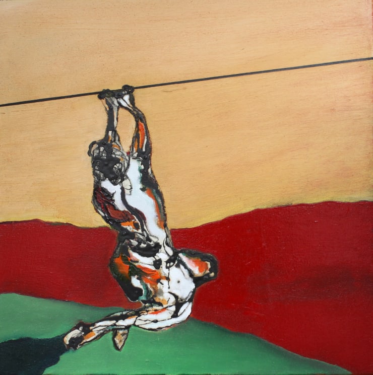 Wired, 2025 Oil, Acrylic, Charcoal & Watercolour on Canvas 54.6 x 54.6 cm 21.5 x 21.5 in