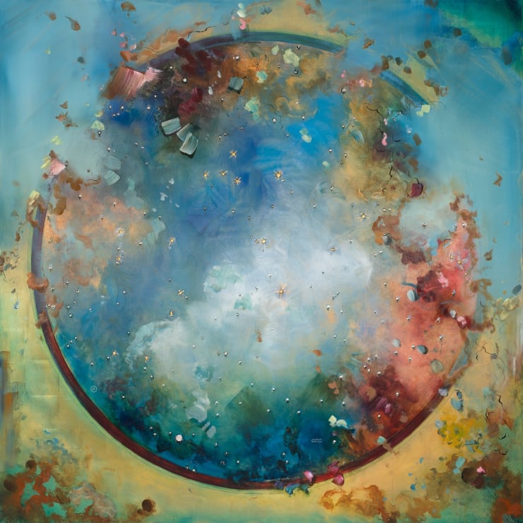 Aquarius, 2024 Oil, genuine gold and silver leaf on panel 120 x 120 cm 47.2 x 47.2 in