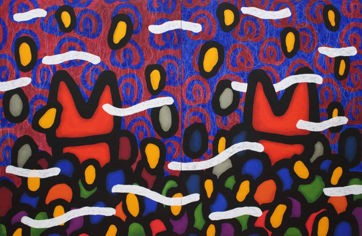 JIHI TMI on LOVE red/blue (Diptych), 2019 Oil on panel 117 x 182 cm 46 x 71.5 in