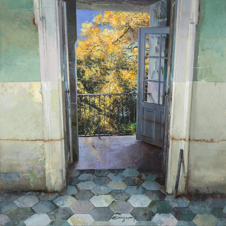 Matteo Massagrande L'acero, 2021 Oil and mixed media on board 40 x 40 cm 15.8 x 15.8 in