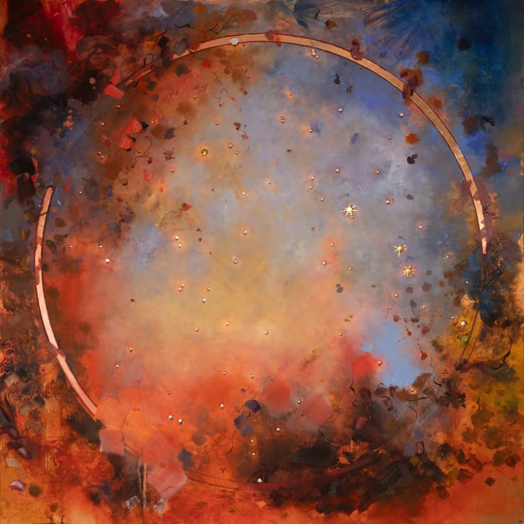 Aries, 2024 Oil, genuine gold, silver and copper leaf on panel 120 x 120 cm 47.2 x 47.2 in