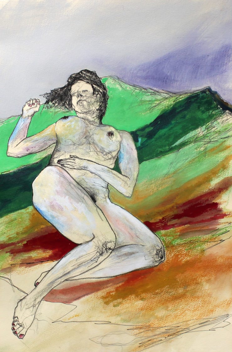Girl In A Field, 2024 Graphite, Ink, Acrylic, Gouache & Watercolour on paper 50 x 33 cm 19.7 x 13 in