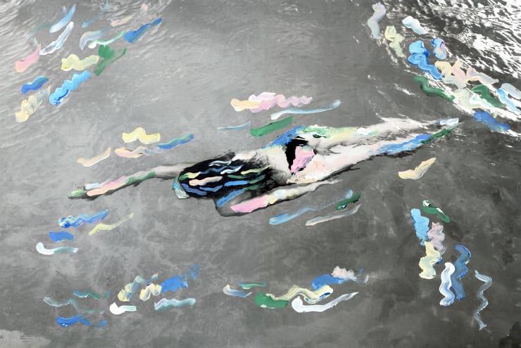 Black and White Swim, 2020 Acrylic paint on original photography 40.6 x 61 cm 16 x 24 in