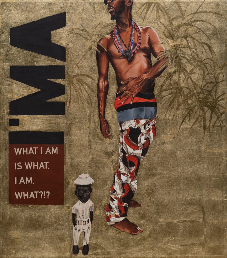 One Thing About Me I'ma Be Alright: WHAT I AM, 2022 Acrylic and gold leaf on canvas 137 x 122 cm 54 x 48 in