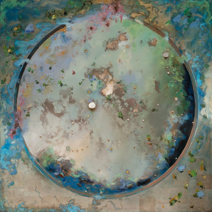 Cancer, 2024 Oil, genuine gold and silver leaf on panel 120 x 120 cm 47.2 x 47.2 in