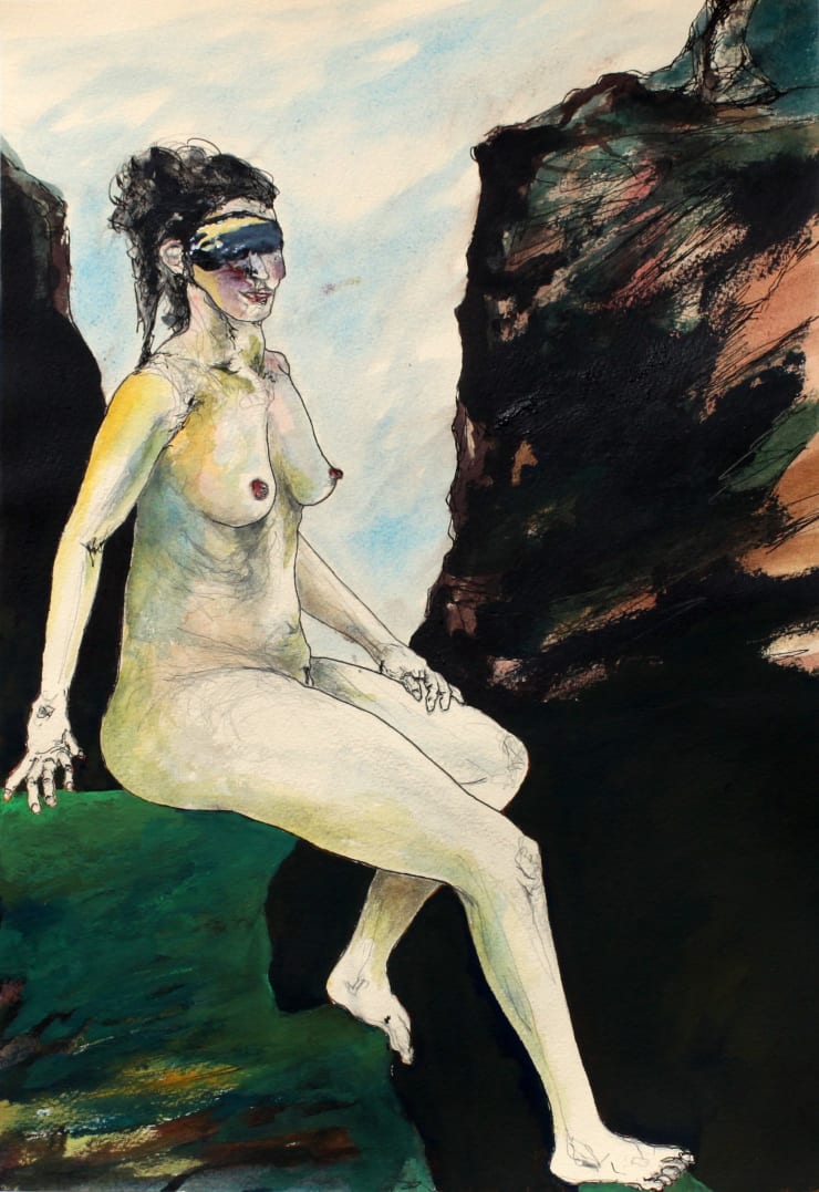 Lady Of The Rocks, 2024 Graphite, Ink, Acrylic & Watercolour on paper 47.5 x 33 cm 18.7 x 13 in