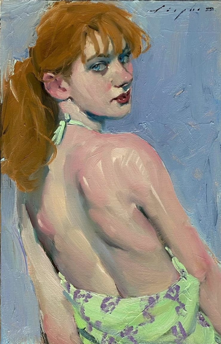 Over Her Shoulder, 2022 Oil on canvas 35.6 x 22.9 cm 14 x 9 in