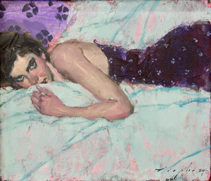 Lying in Bed, 2024 Oil on canvas 27.9 x 33 cm 11 x 13 in