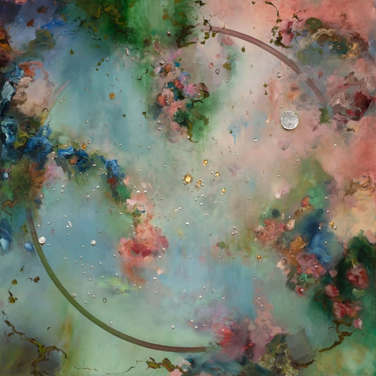 Taurus, 2024 Oil, genuine gold, silver and platinum leaf on panel 120 x 120 cm 47.2 x 47.2 in