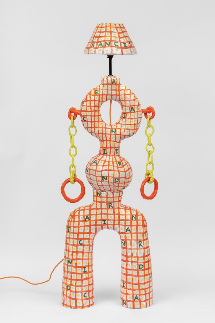 Xanthe Somers, RANCID / Floor standing lamp, white orange and green, 2022