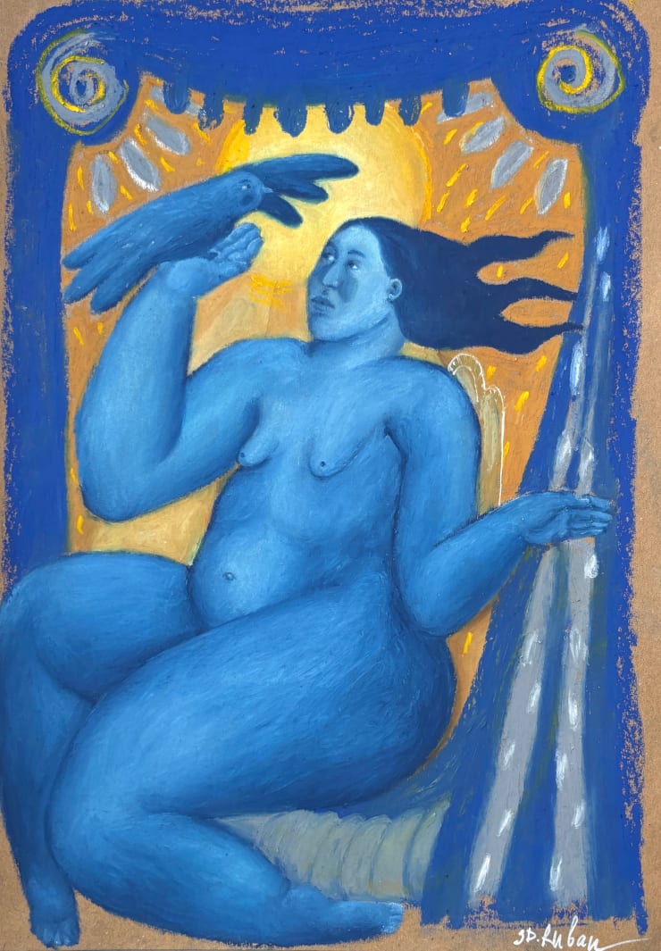 Diana Ruban, A woman with a bird on her hand , 2024