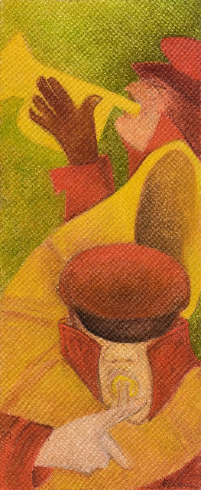 Krishen Khanna Bandwallahs, 2017 Oil on Canvas 32" x 13.5"