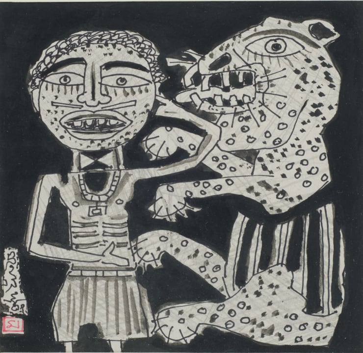 Manoj Dutta Black & White Series , 2019 Ink Wash on Paper 7.5" x 7"
