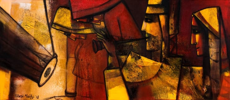 Paresh Maity The Ceremonial Melody, 2018 Oil on Canvas 36" x 84"