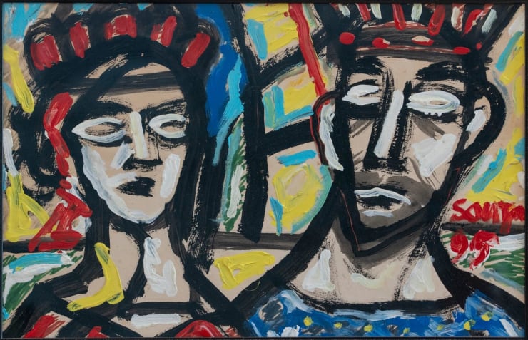 FN Souza King and Queen, 1995 Acrylic on Paper 23" x 31"