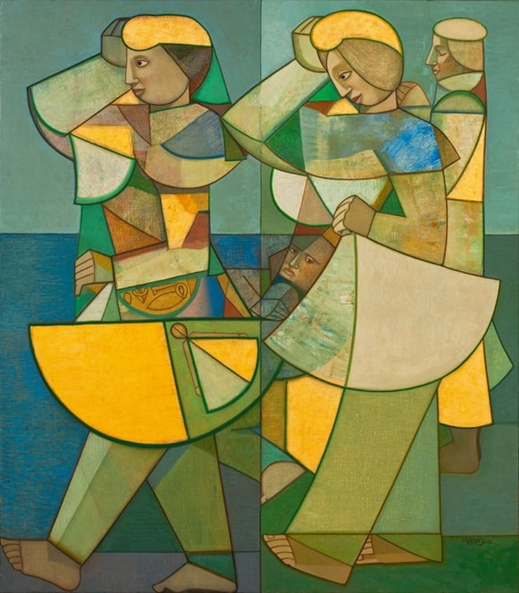 Neeraj Goswami Performers by the sea, 2012 Gold leaf and Oil on Canvas 48" x 42"