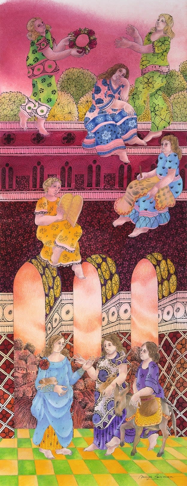Maya Burman The Story Teller, 2016 Mixed Media on Paper 26" x 10"
