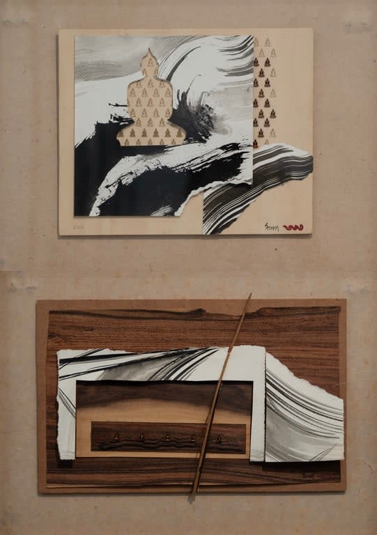 Satish Gupta Meditation, 2013 Collage in Wood, Paper, Ink & Photograph 12 x 15 in. (Each work) 30.5 x 38.1 cm