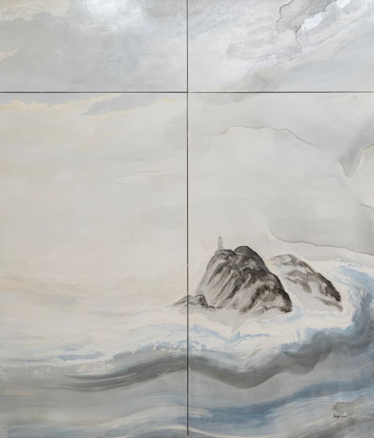 Satish Gupta Sea, Sky, Self, 2024 Mixed media on canvas with beadwork 78 x 72 in. 198.1 x 182.9 cm