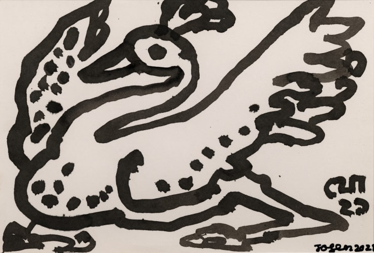 Jogen Chowdhury Bird- I, 2021 Brush and Ink on Paper 7" x 10.5"