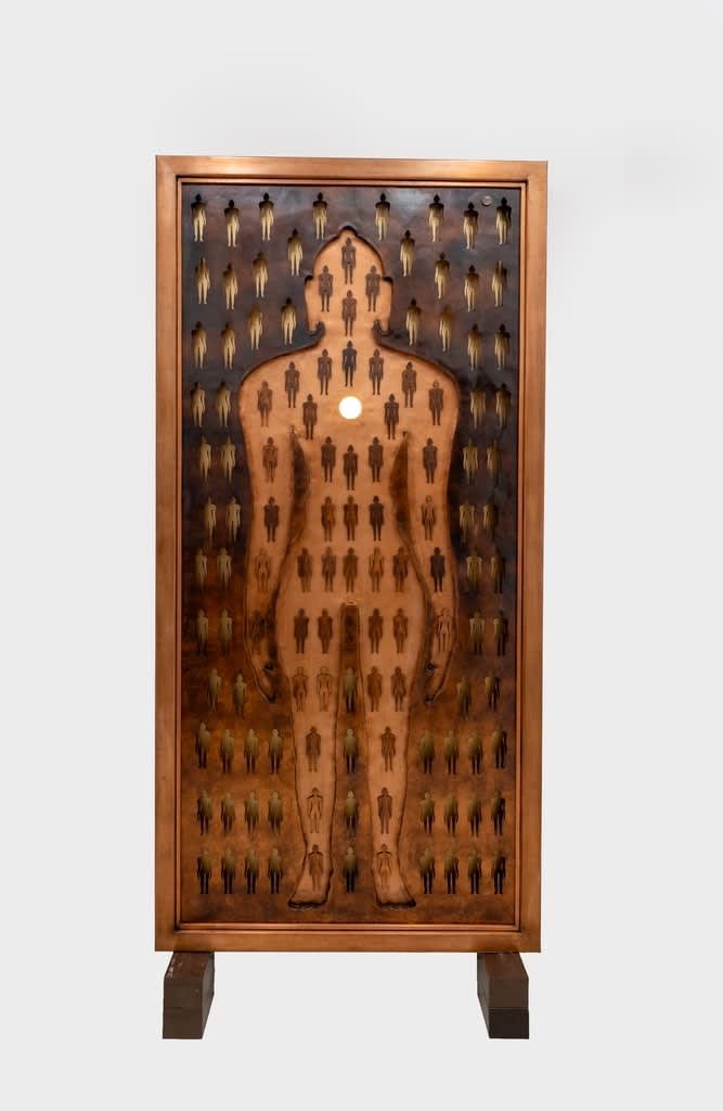 Satish Gupta Formless Divine, 2023 Copper with antique finish and natural crystal 82 x 40 x 6 in. 208.3 x 101.6 x 15.2 cm