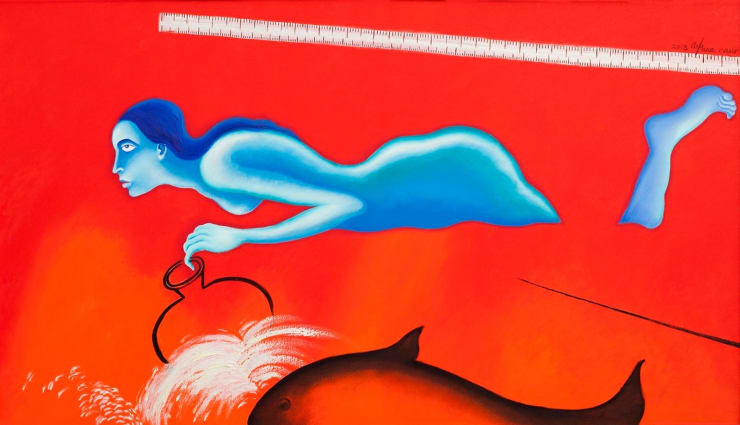 Arpana Caur Sohni - Love Beyond Measure, 2014 Oil on Canvas 40" x 70"