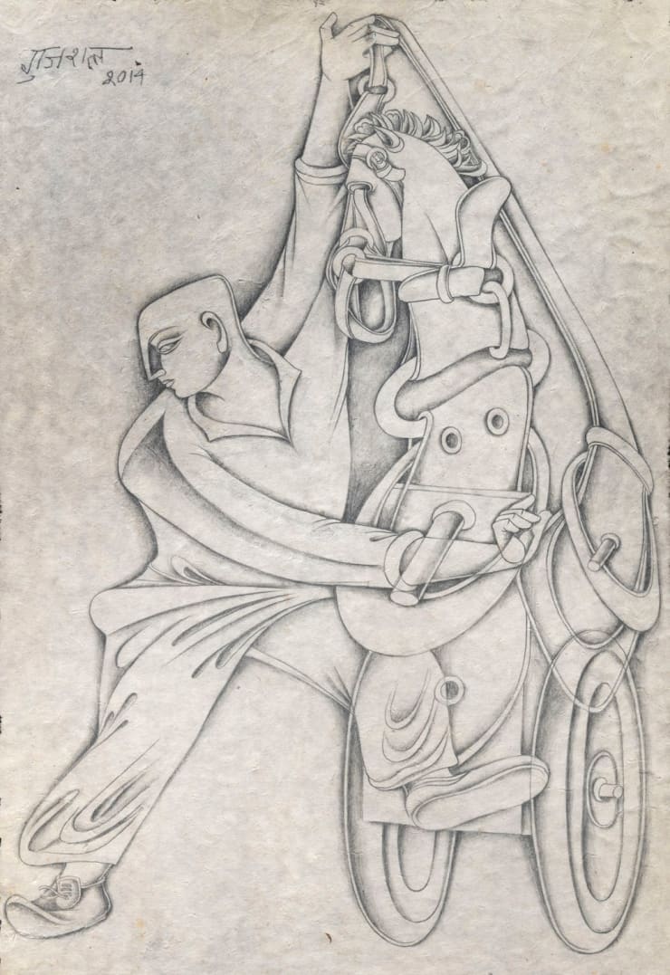 Satish Gujral Untitled, 2014 Pencil on Rice Paper pasted on Plywood 29.5'' x 19.75''