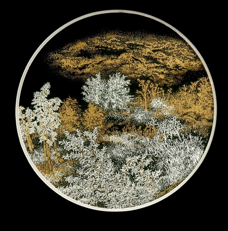 Surya Prakash Untitled Metallic Inks on Board 25 x 25 in. 63.5 x 63.5 cm