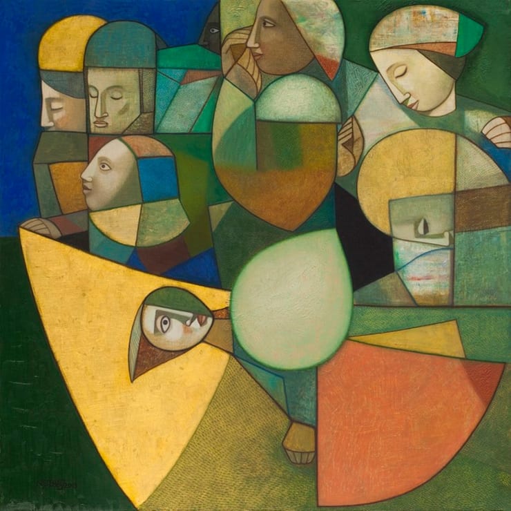 Neeraj Goswami Journey by Night, 2013 Oil and gold leaf on canvas 24" x 24"