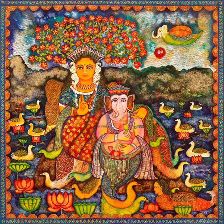 Jayasri Burman Ganesh Janani, 2013 Water Colour Pen & Ink on Paper 36" x 36"