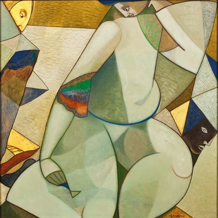 Neeraj Goswami Play, 2012 Oil & Gold Leaf on Board 19" x 19"