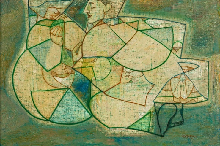 Neeraj Goswami Young Couple Proposal in Space, 2012 Acrylic on Canvas 12" x 18"