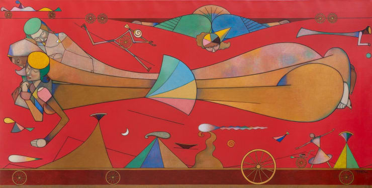 Neeraj Goswami BHRAMAN - A stroll in Red Space, 2025 Acrylic on Canvas 42 x 84 in. 106.7 x 213.4 cm