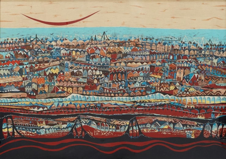 Vinita Karim Infinite Glory, 2023 Embroidery on Dhaka Muslin 36 1/2 x 55 1/2 in. 92.7 x 141 cm