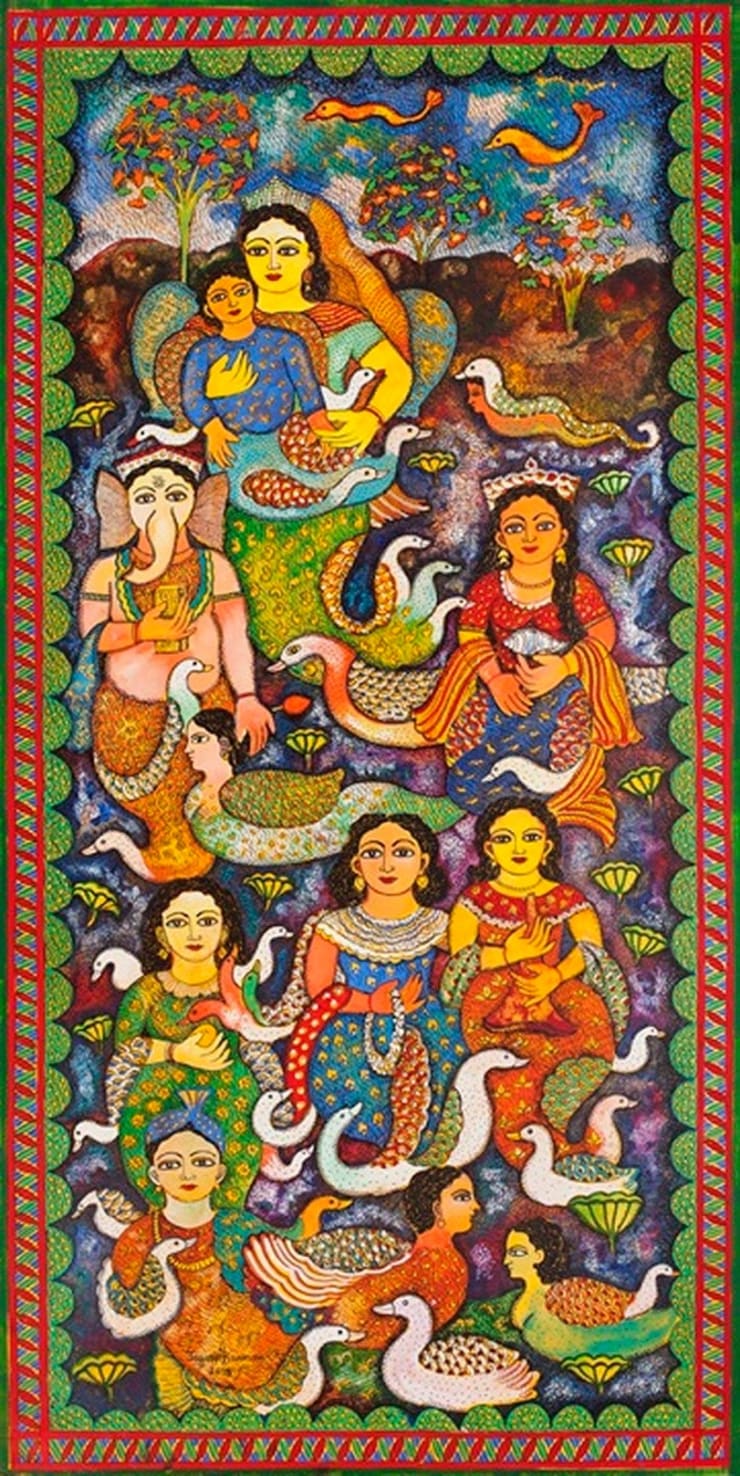 Jayasri Burman Uma Putra, 2014 Watercolour Pen and Ink on Paper 36" x 18"